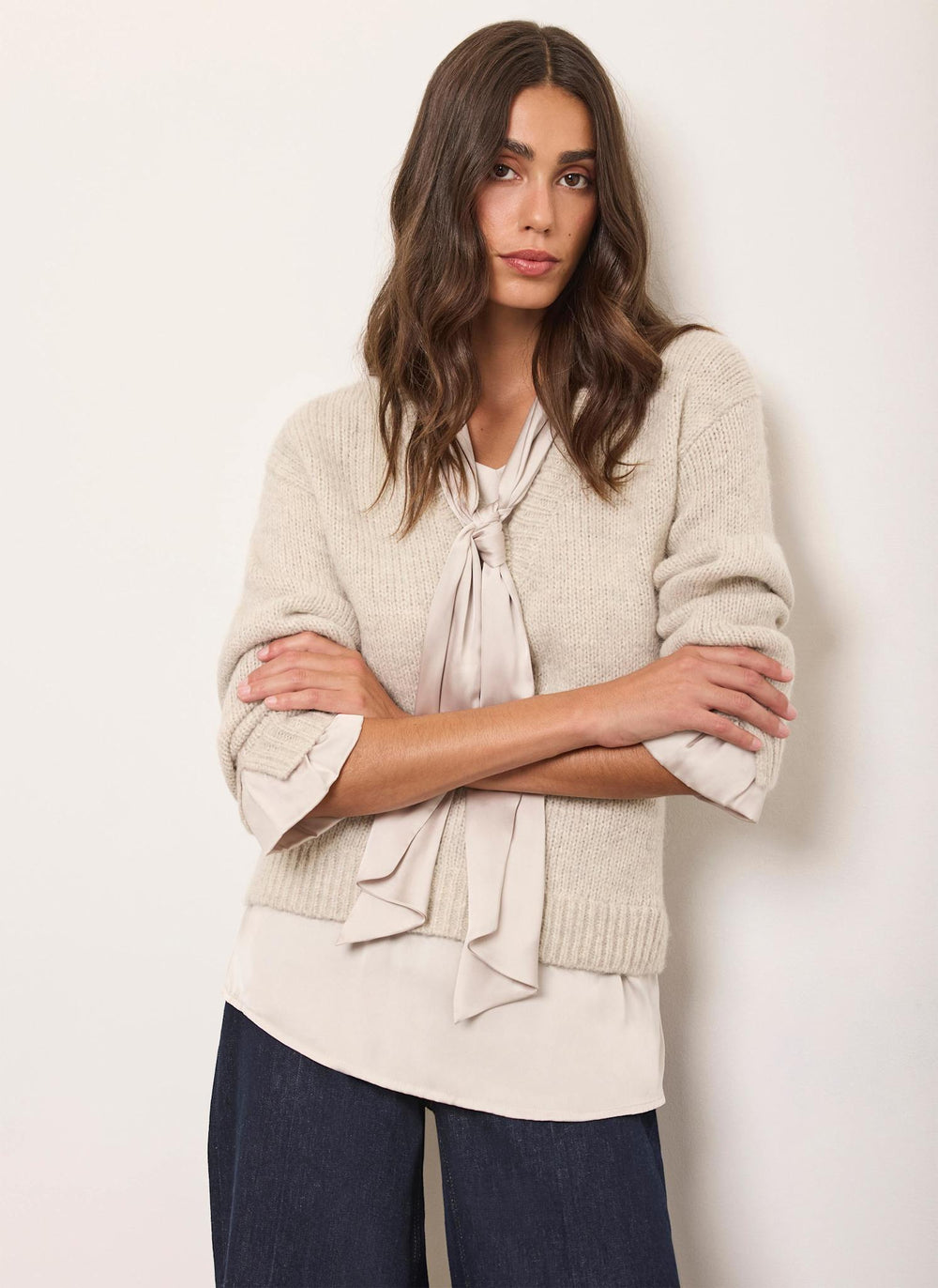 Neutral Scarf Detail Knit Jumper