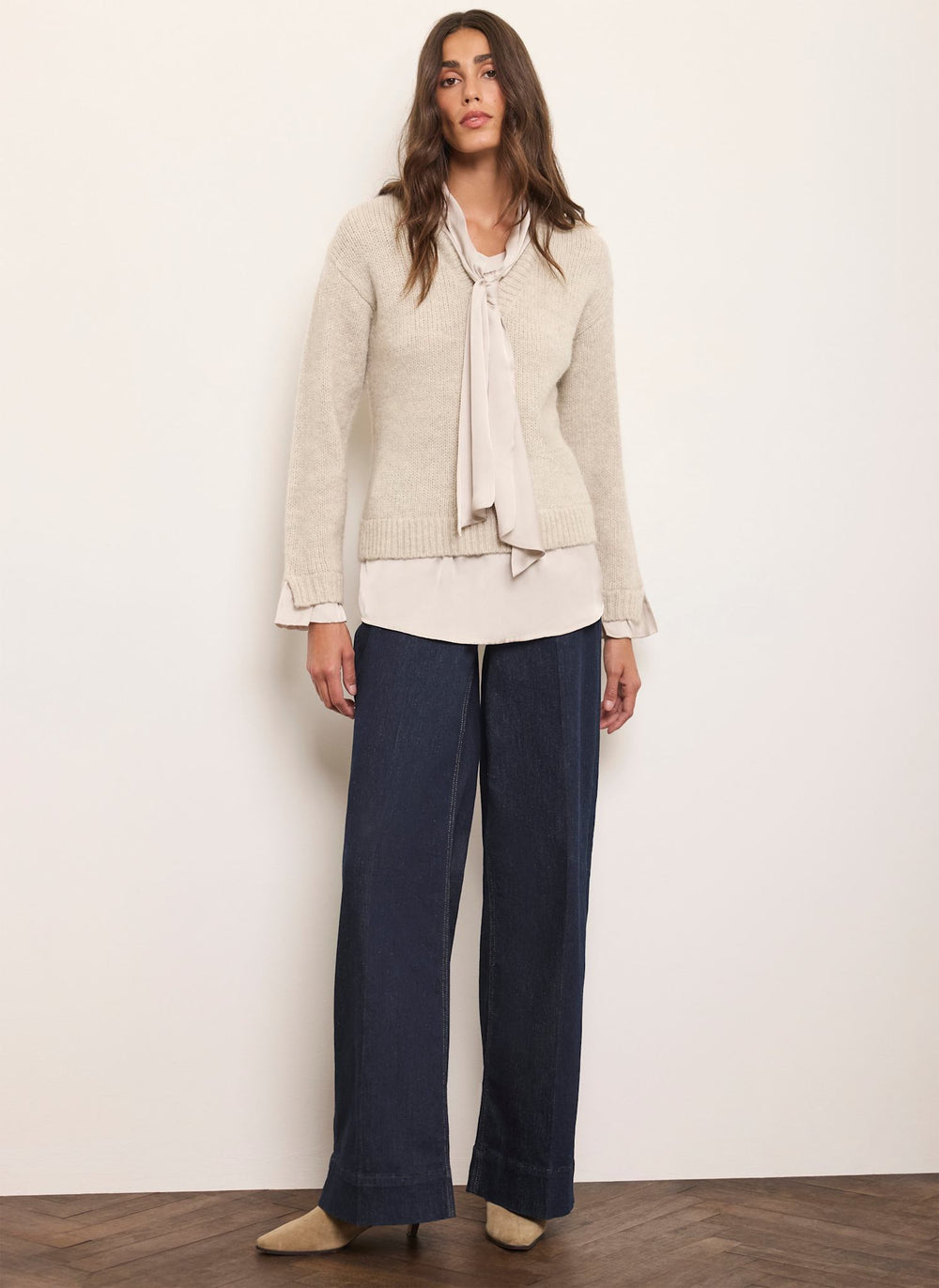 Neutral Scarf Detail Knit Jumper