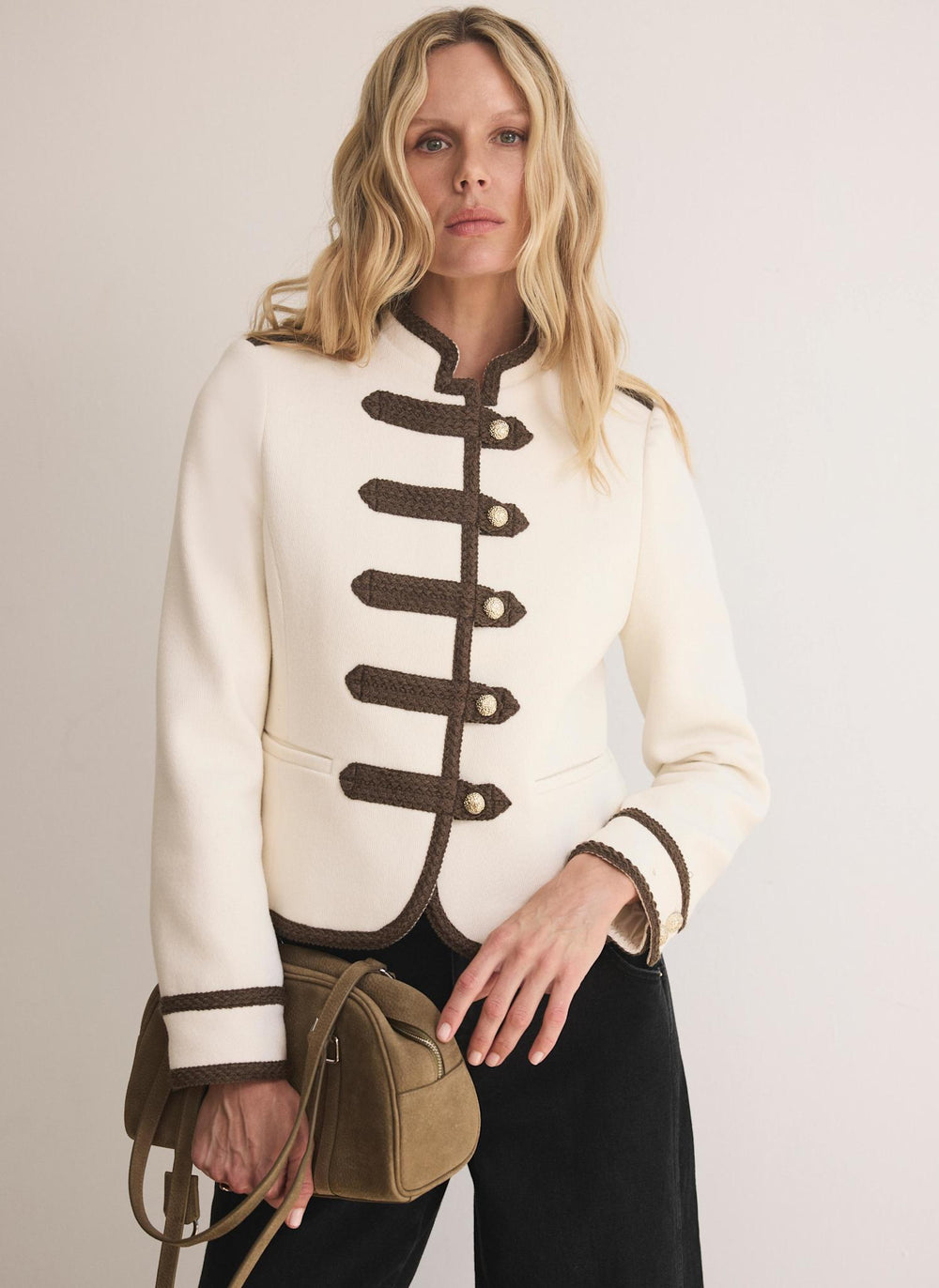 Cream Contrast Military Jacket