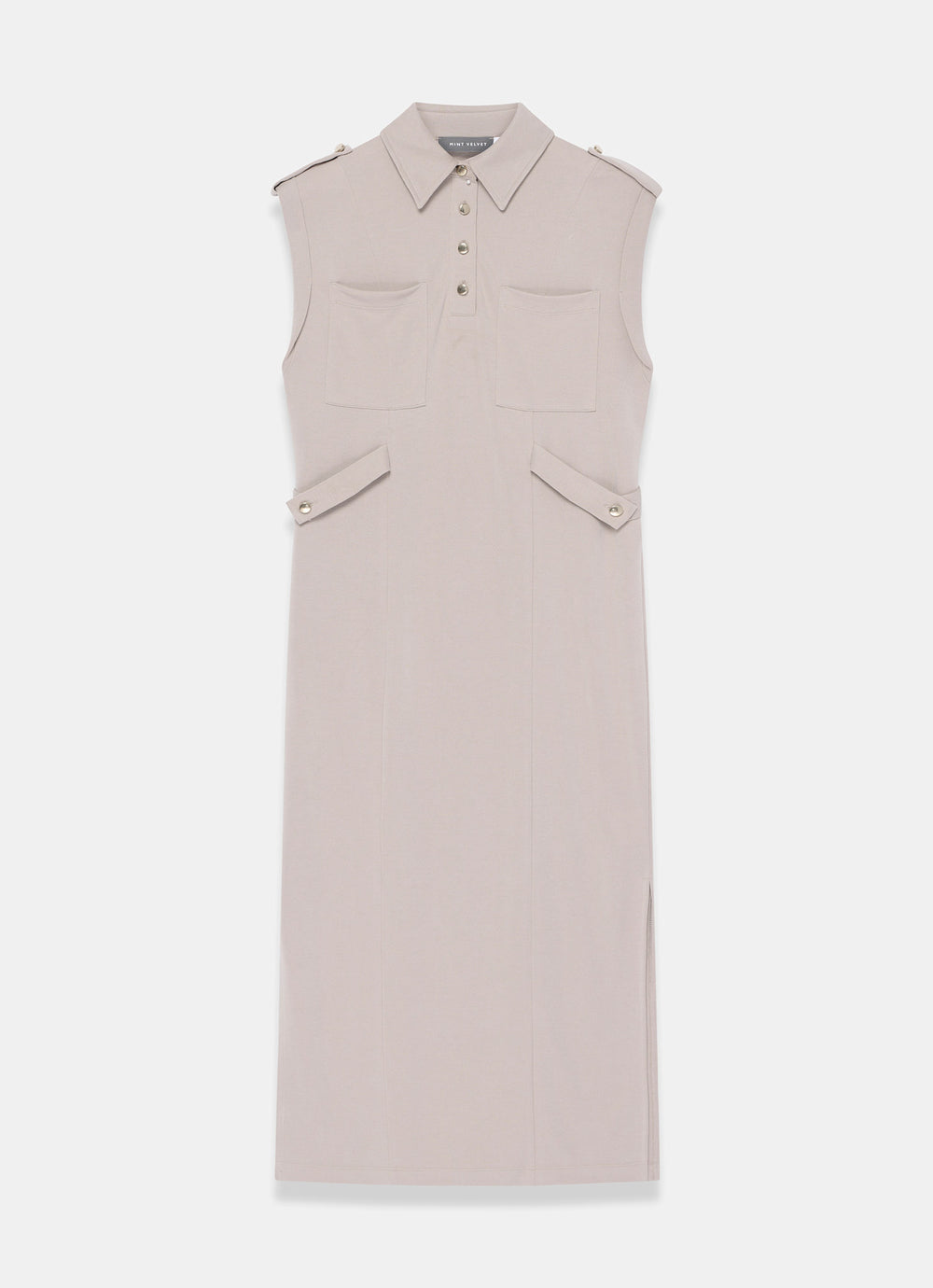 Mint Velvet Neutral Jersey Utility Midi Dress | Size XS | Neutral