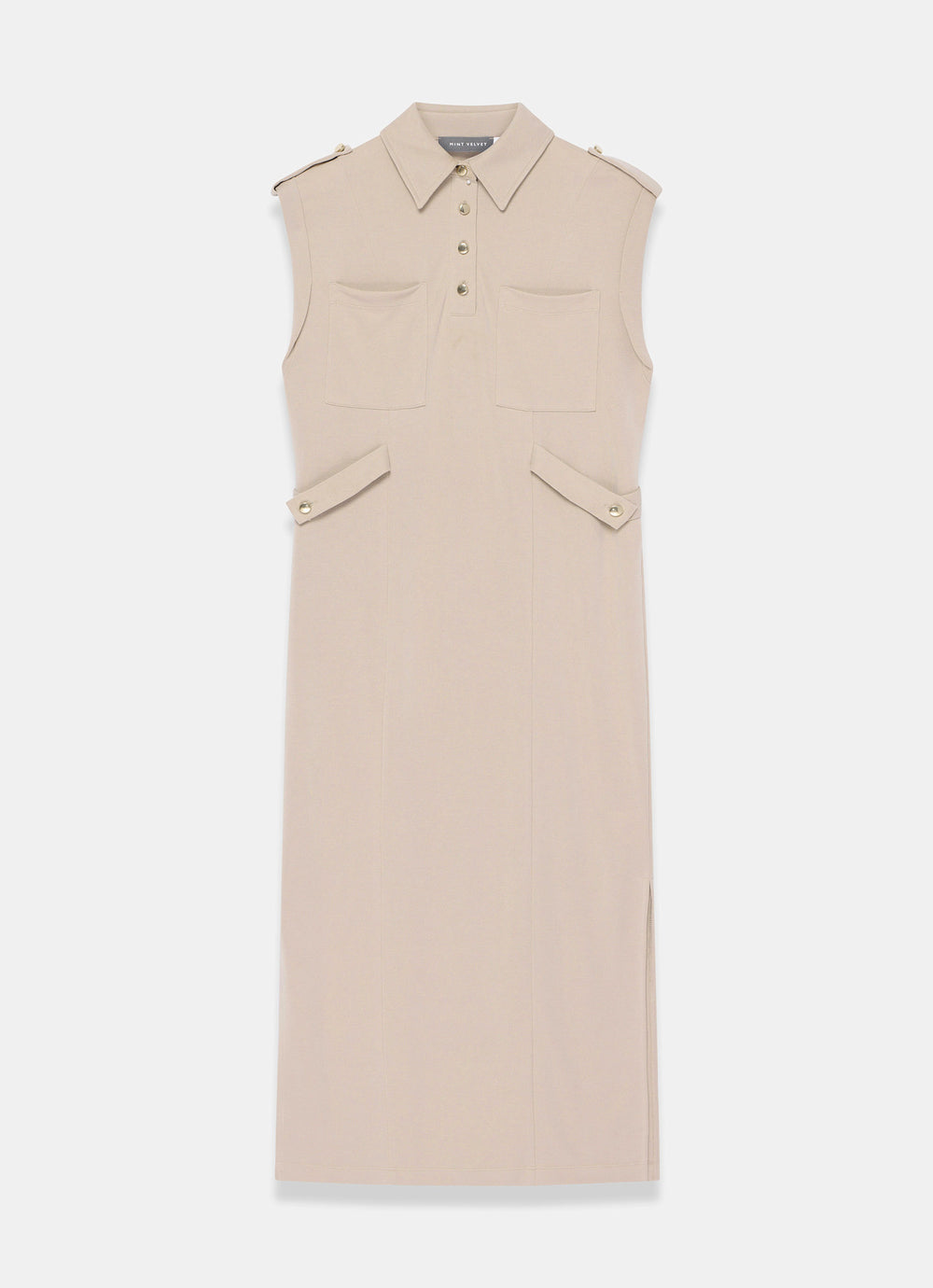 beige utility dress Mint Velvet Neutral Jersey Midi | Size XS | Neutral Size:US 6 / UK10 Sequin Cowl Neck Open RUFFLE PROM DRESS up collar 70% Lyocell