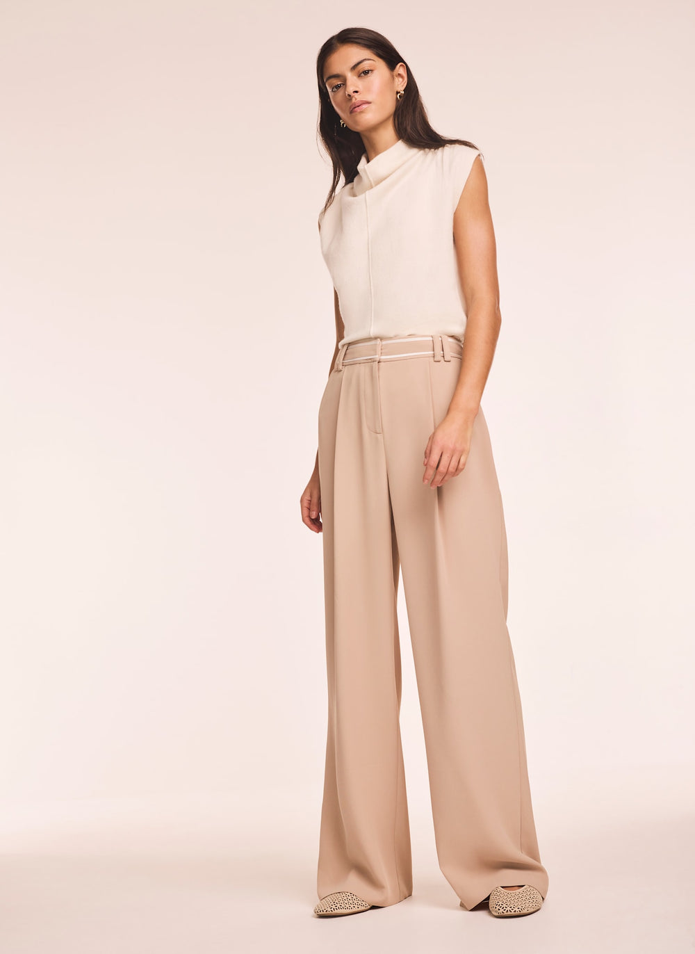 Neutral Waist Detail Wide Trousers