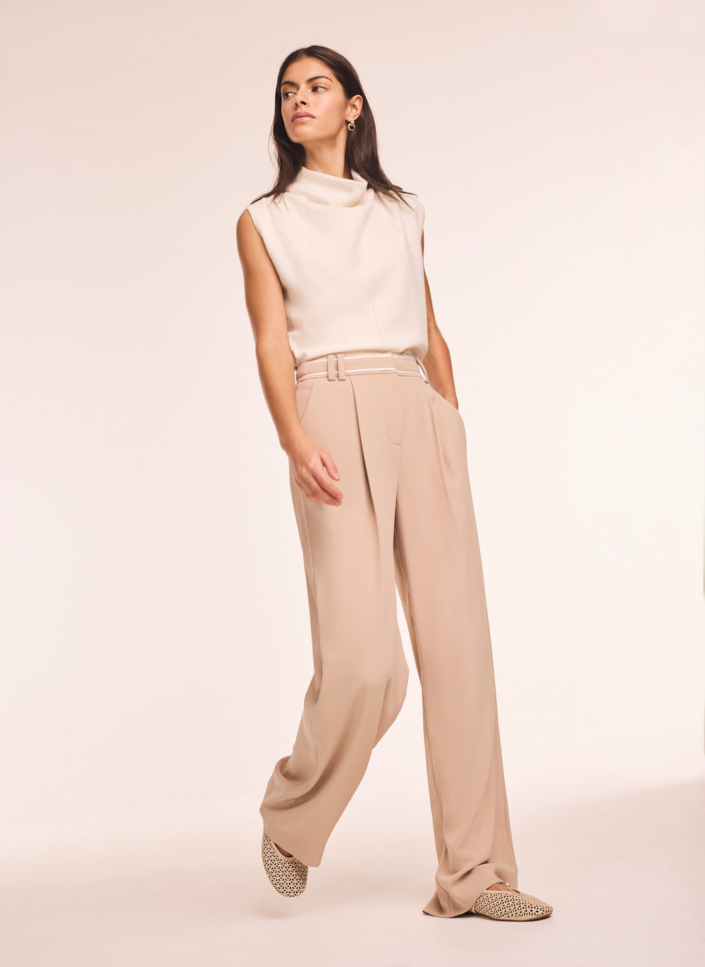 Neutral Waist Detail Wide Trousers