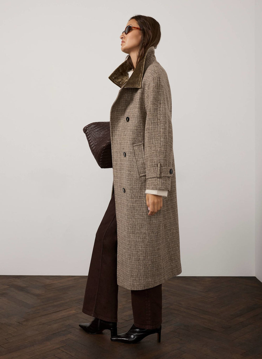 Neutral Wool Blend Heritage Check Coat
