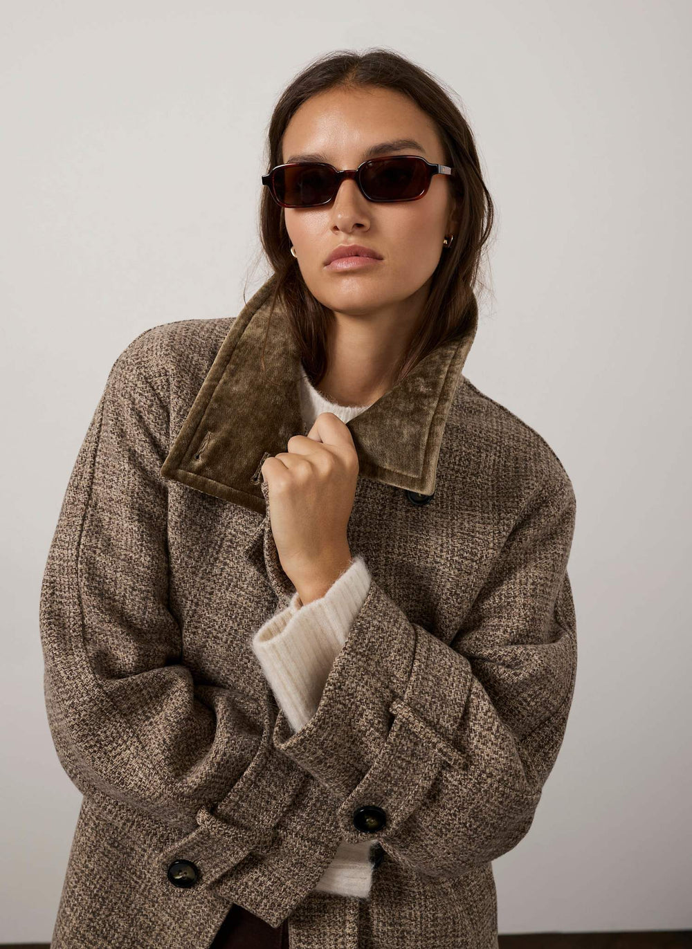 Neutral Wool Blend Heritage Check Coat