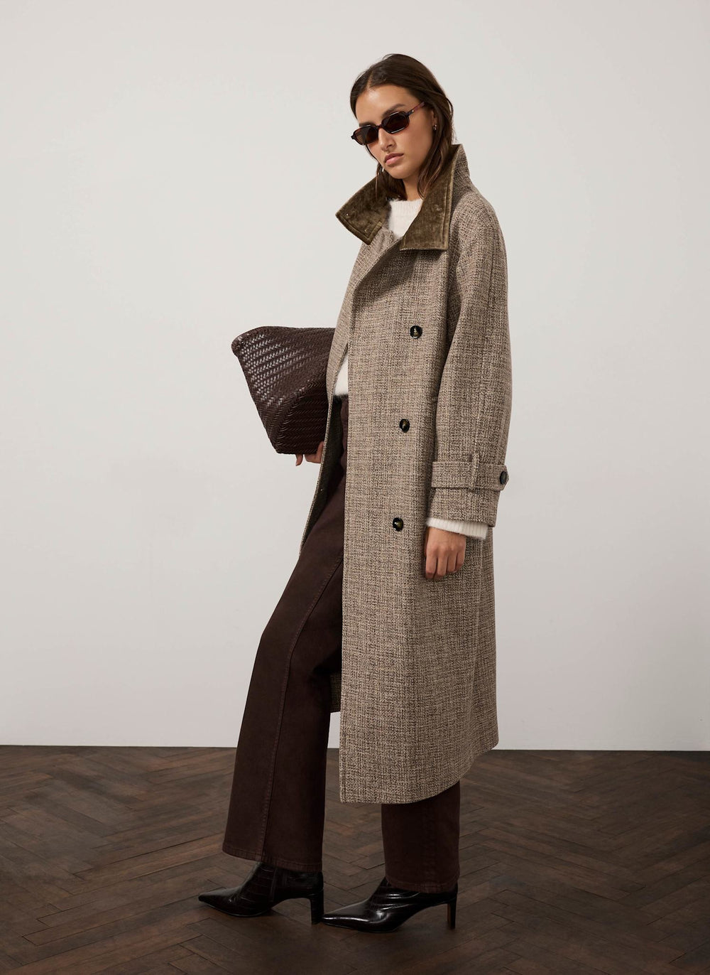 Neutral Wool Blend Heritage Check Coat