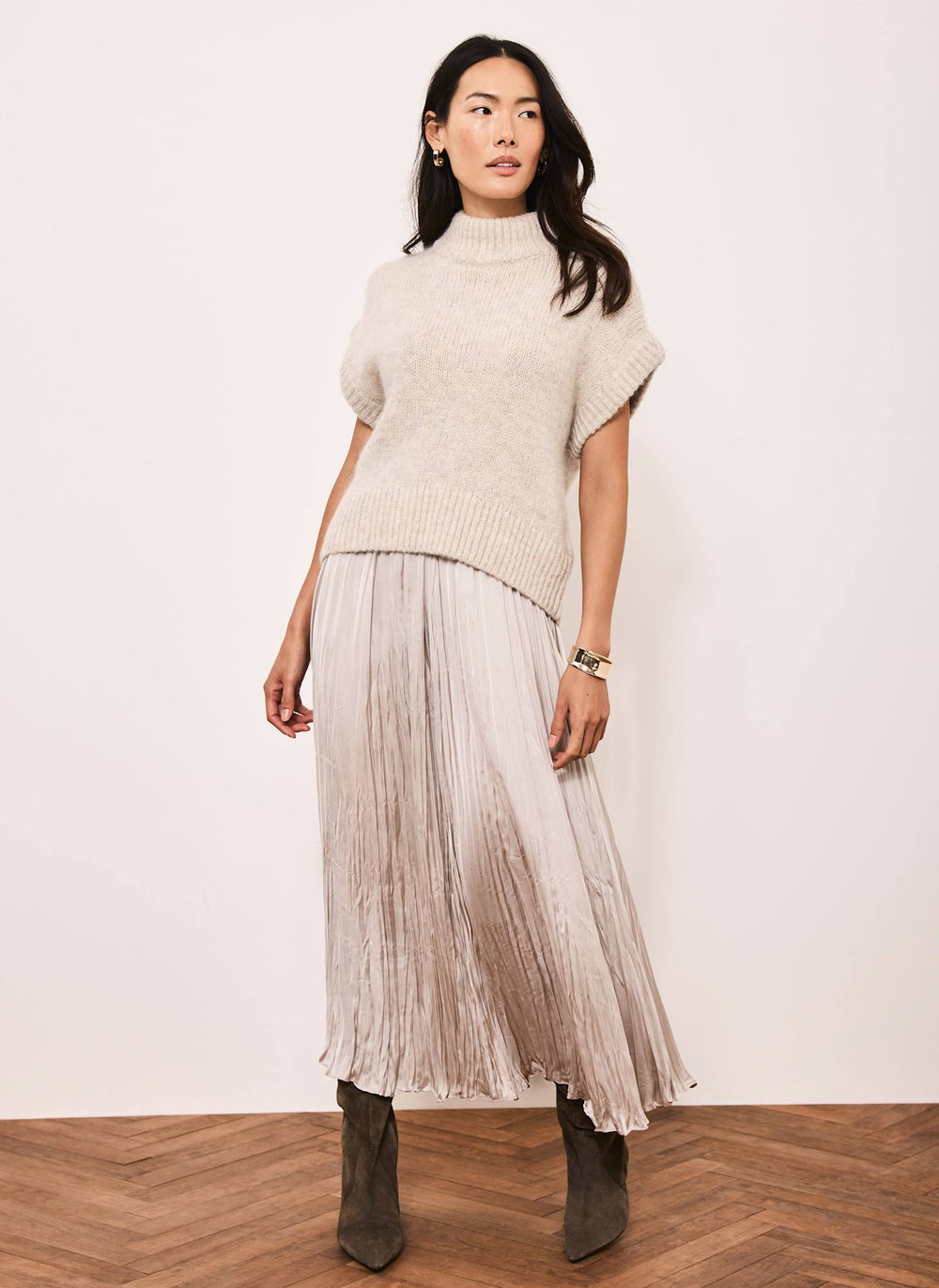 Neutral Wool Blend Layered Maxi Dress