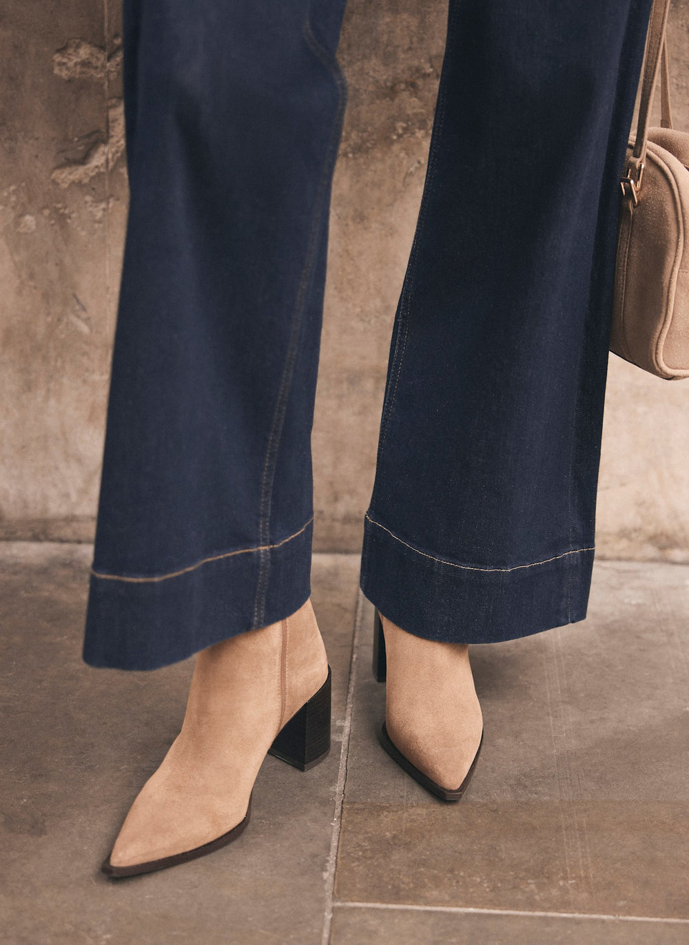 Noa Neutral Suede Block Heel Boots