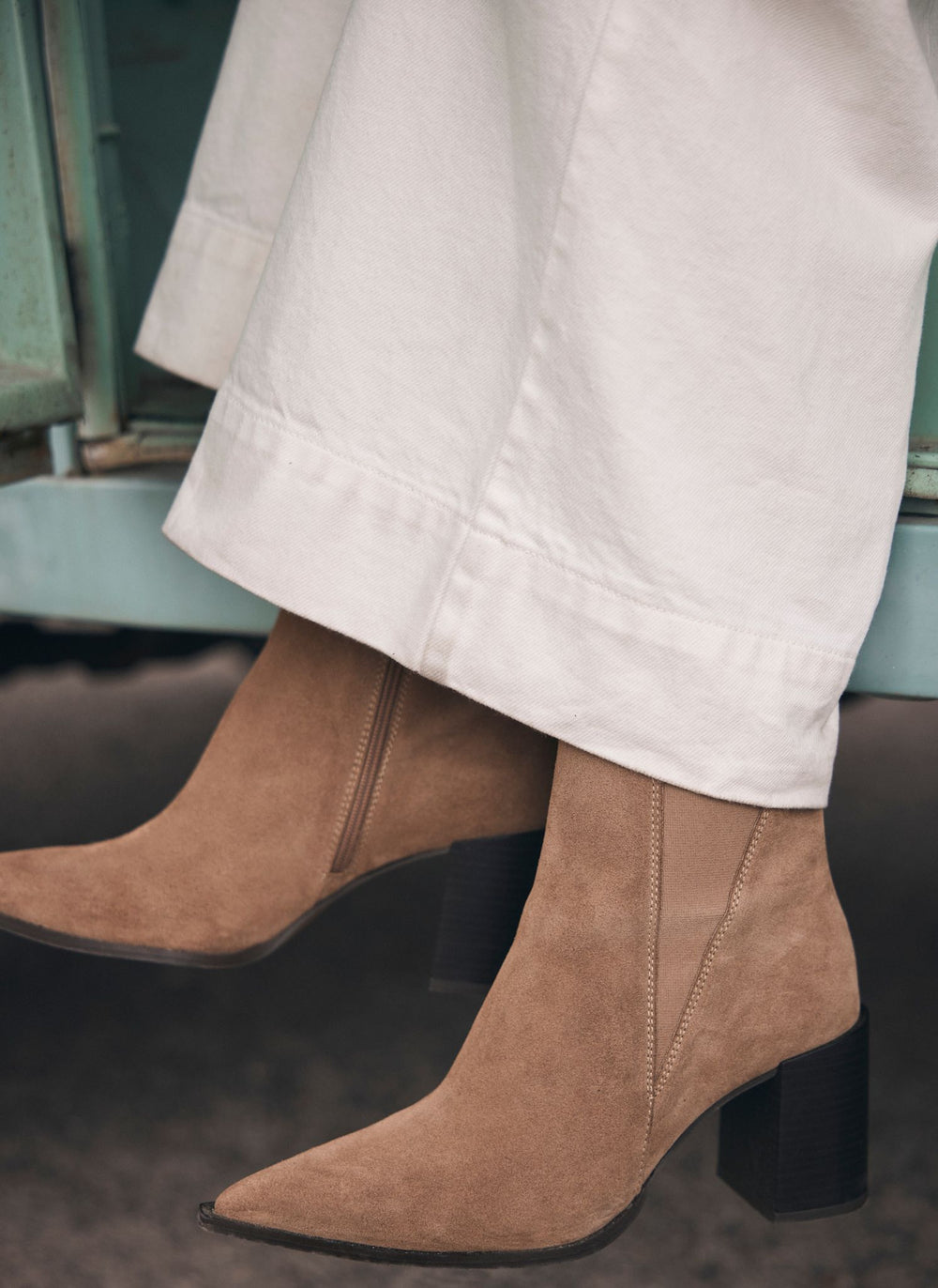 Noa Neutral Suede Block Heel Boots