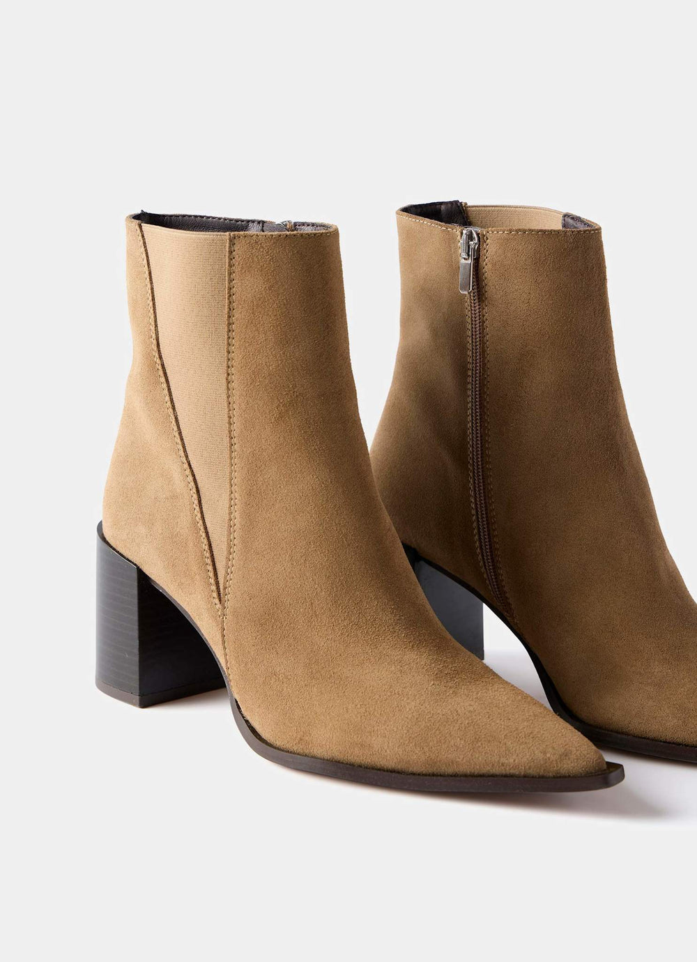 Noa Neutral Suede Block Heel Boots
