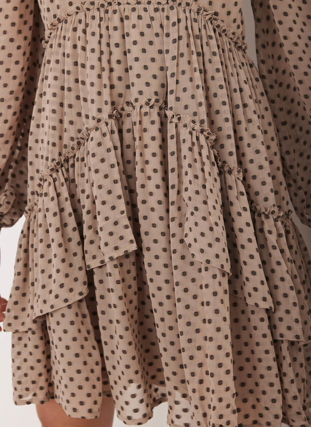 Neutral Jacquard Polka Dot Mini Dress