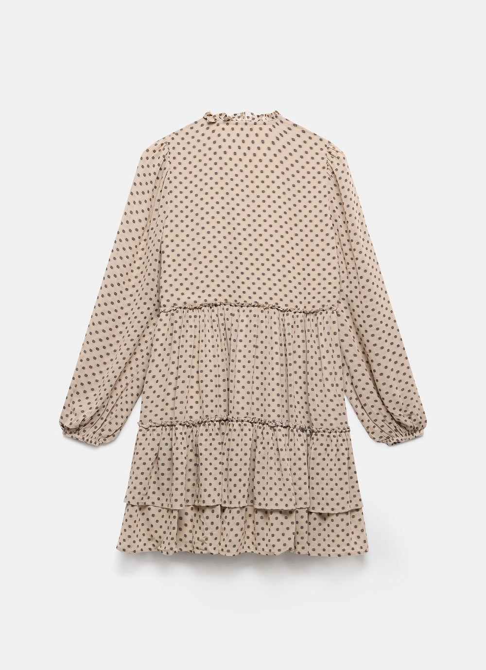 polka dot mini dress long sleeve Neutral Jacquard Polka Dot Mini Dress – Mint Velvet
