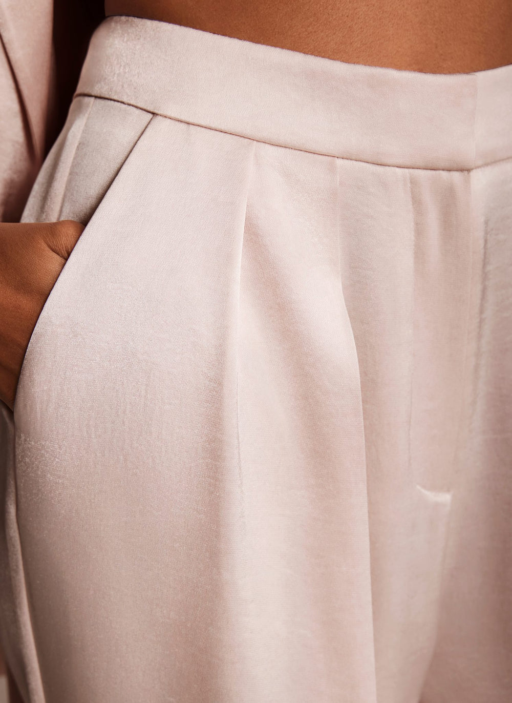 Pink Pleated Wide Leg Trousers