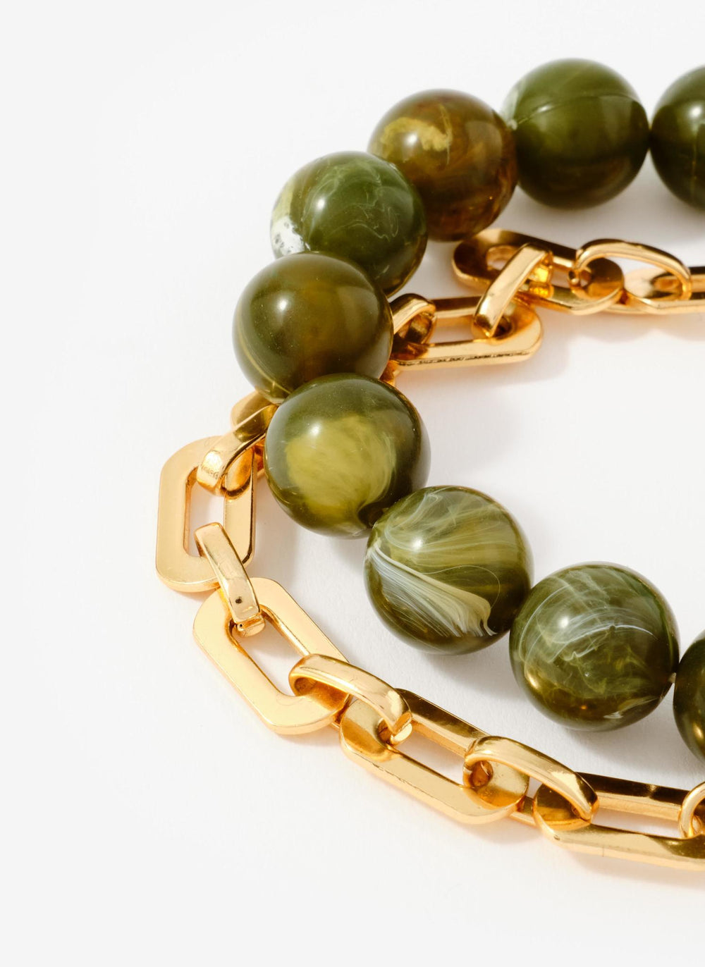 Green Beaded and Chain Layer Bracelet