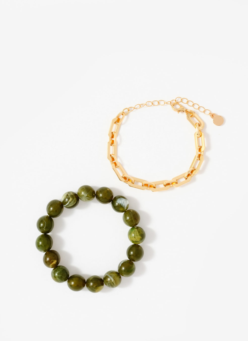 Green Beaded and Chain Layer Bracelet