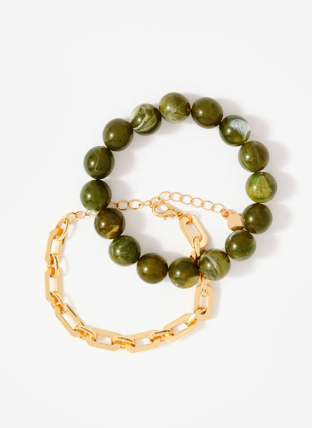 Green Beaded and Chain Layer Bracelet