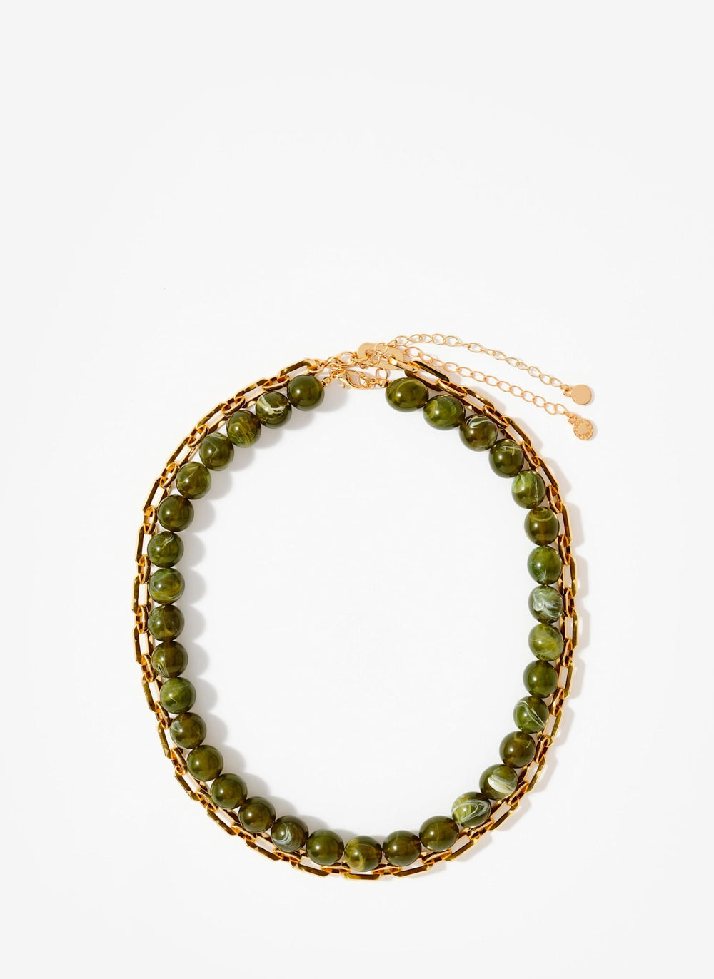Green Beaded and Chain Layer Necklace