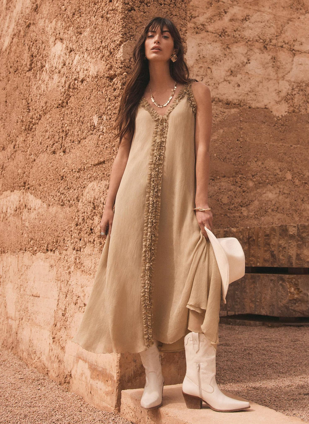 Khaki Embellished Maxi Dress