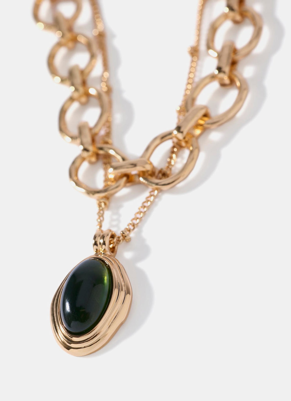 Gold Tone Layered Resin Pendant Necklace