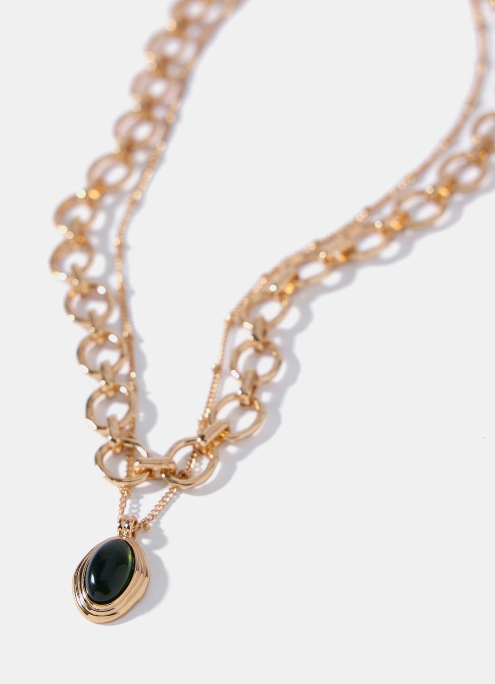 Gold Tone Layered Resin Pendant Necklace