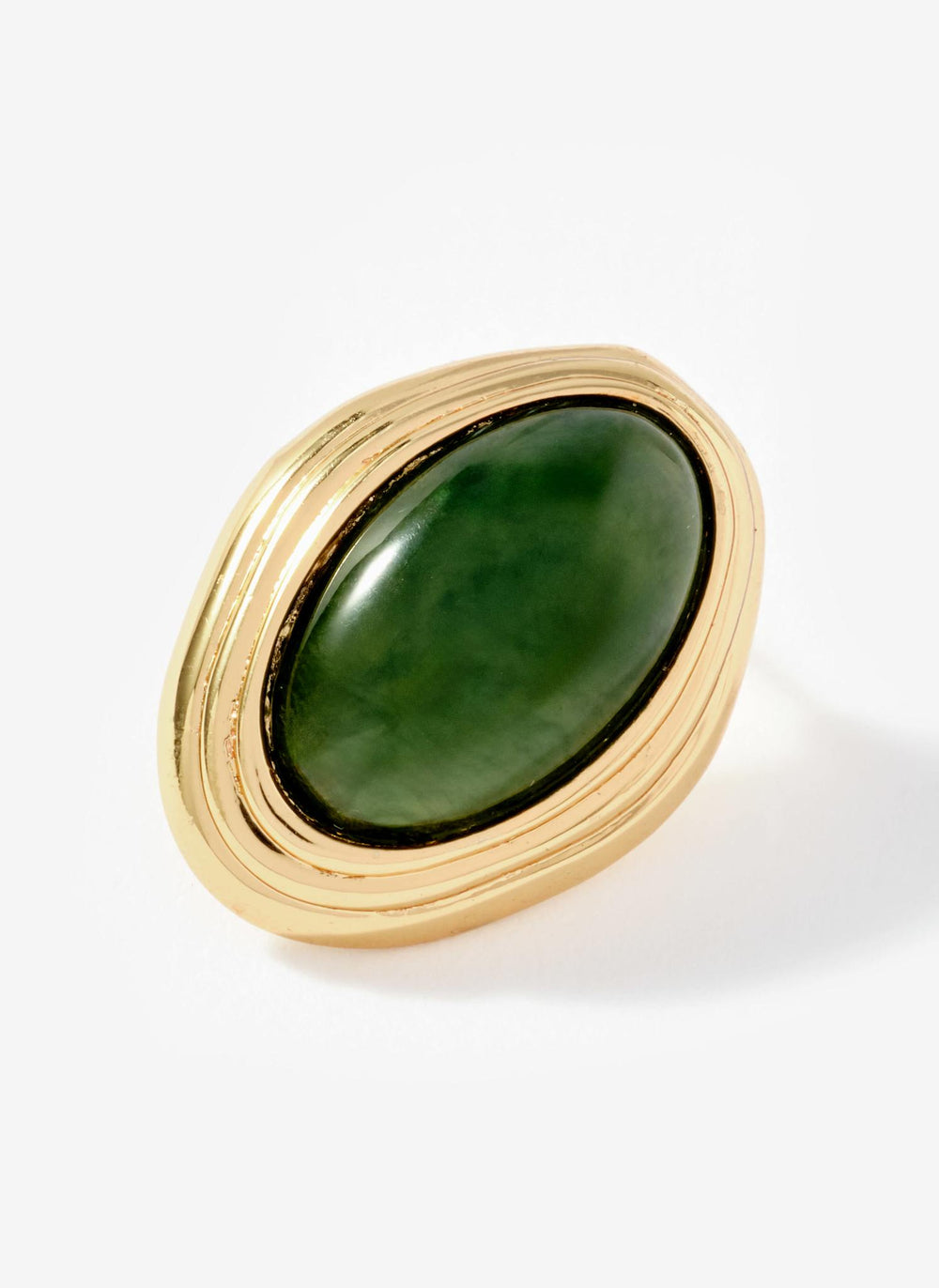 Gold Tone Green Resin Oval Earrings
