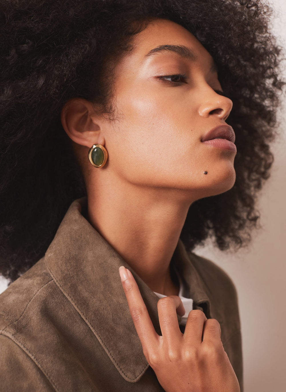 Gold Tone Green Resin Oval Earrings