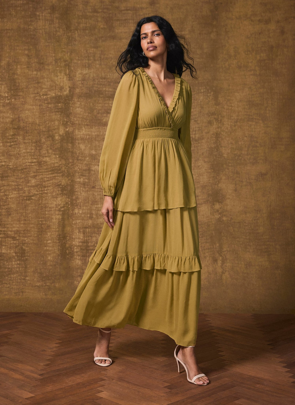 Green Ruffle Tiered Maxi Dress