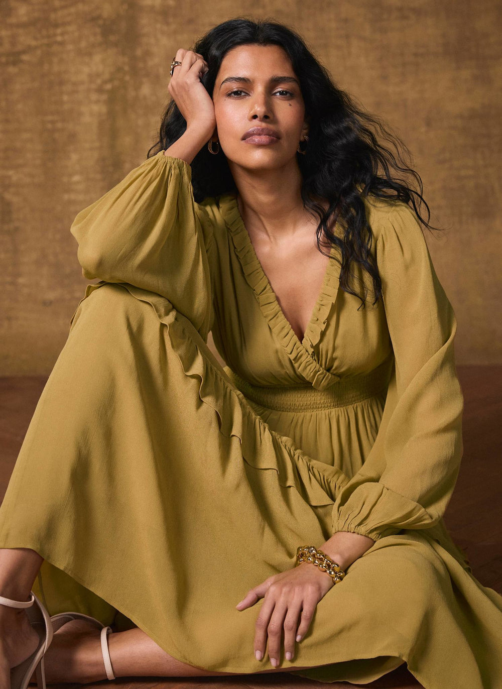 Green Ruffle Tiered Maxi Dress