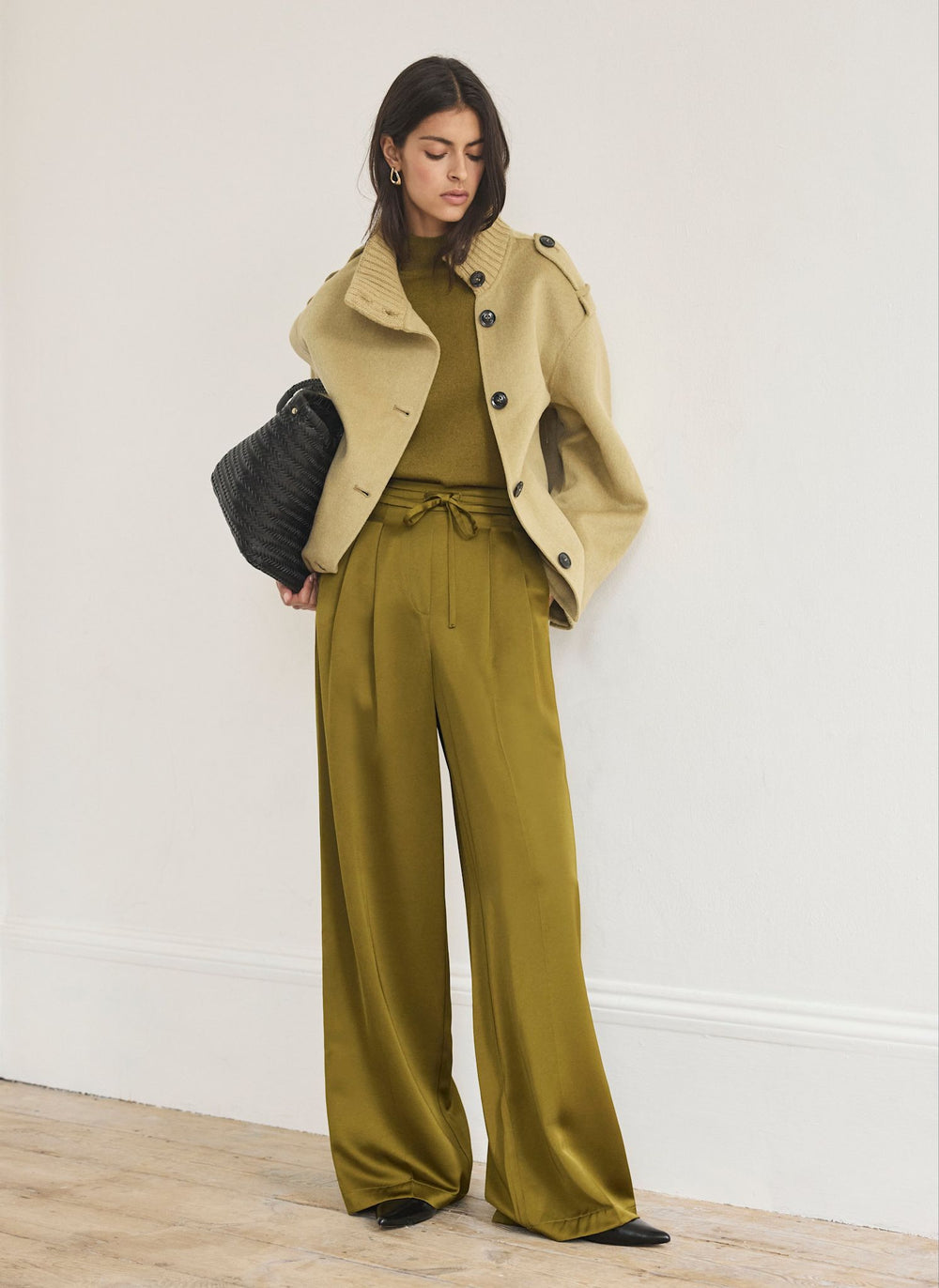 Green Satin Wide Leg Trousers