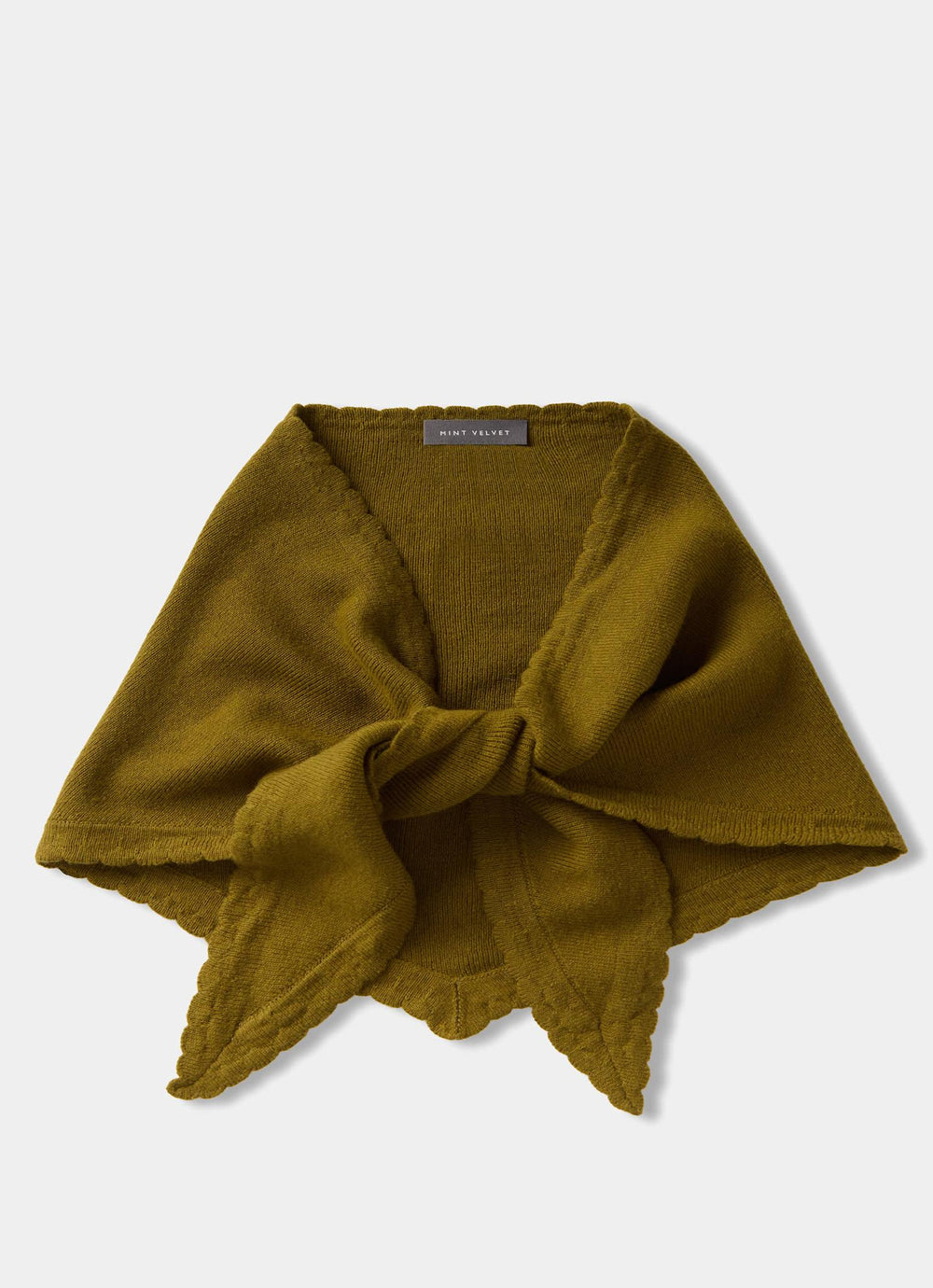 Olive Green Scallop Edge Knit Scarf