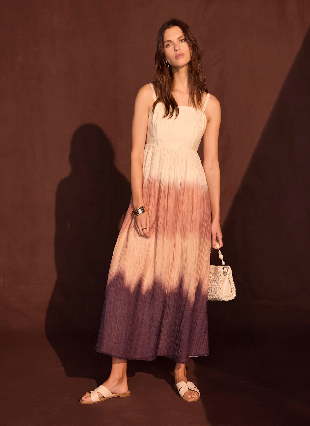 Brown Ombre Crinkle Maxi Dress