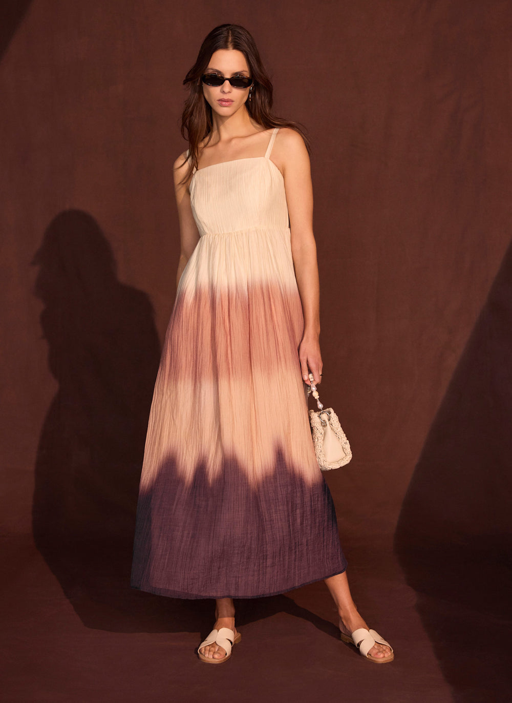 Brown Ombre Crinkle Maxi Dress