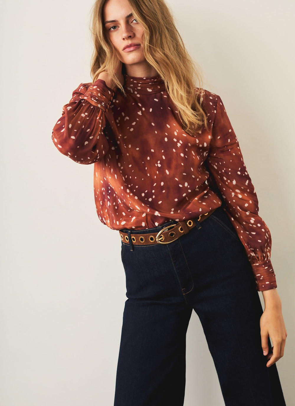 Brown Deer Print Blouse