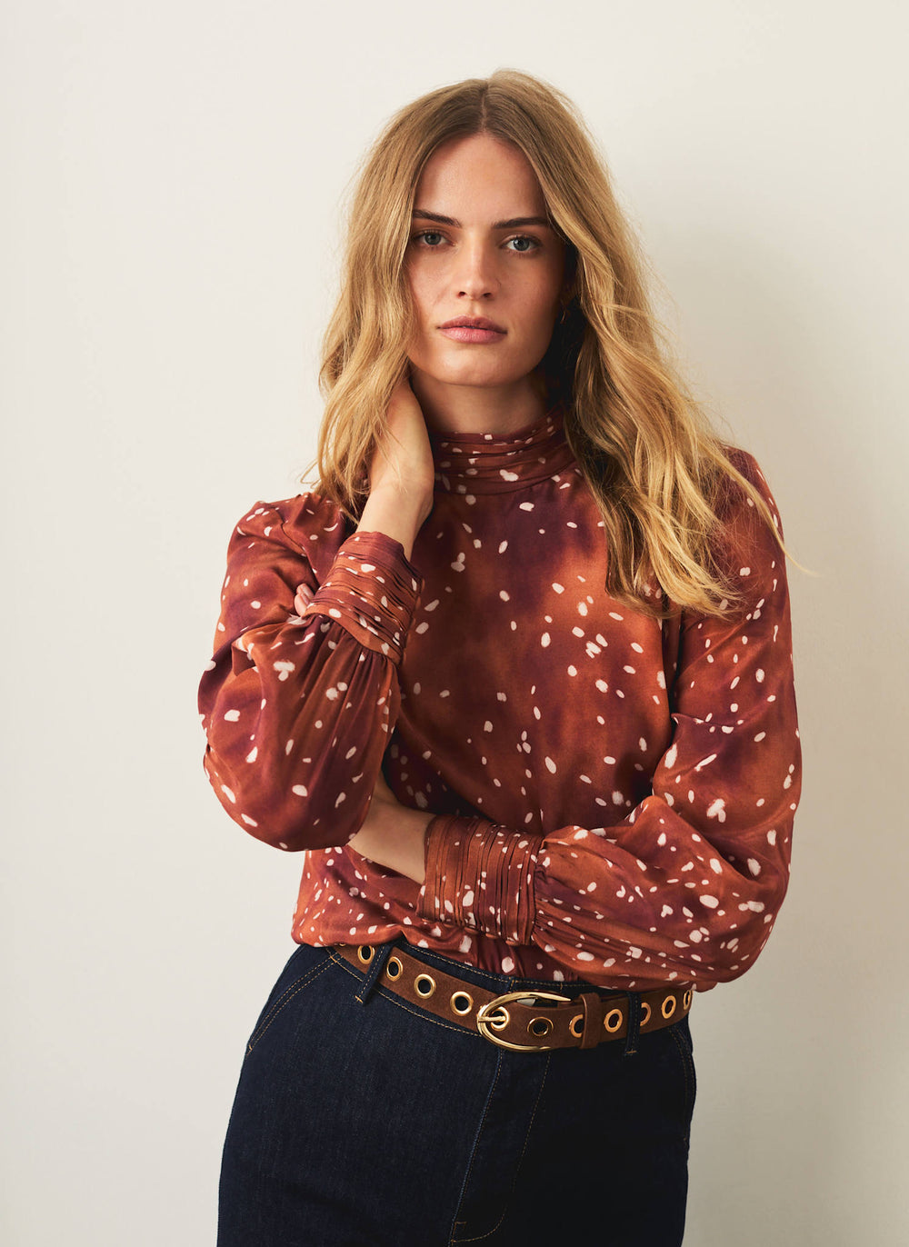 Brown Deer Print Blouse