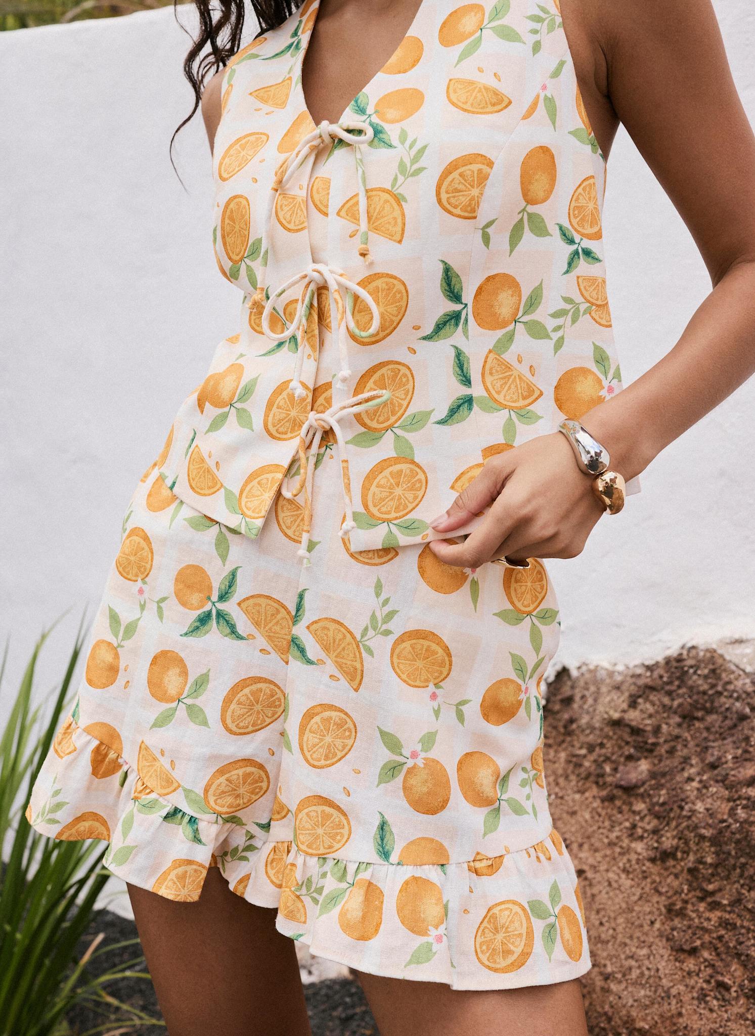 Orange Print Linen Blend Ruffle Shorts – Mint Velvet