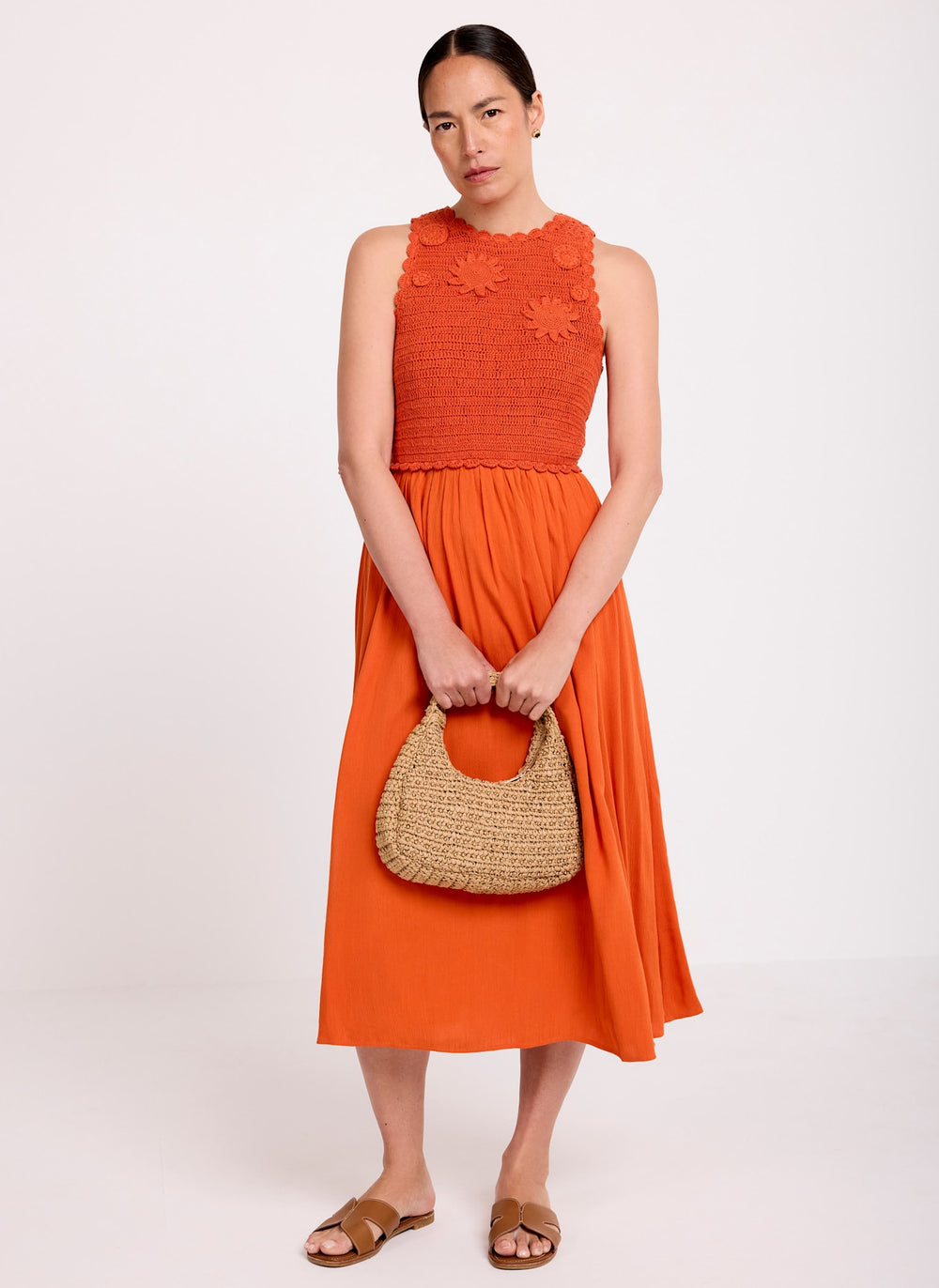 Orange Crochet Midi Dress