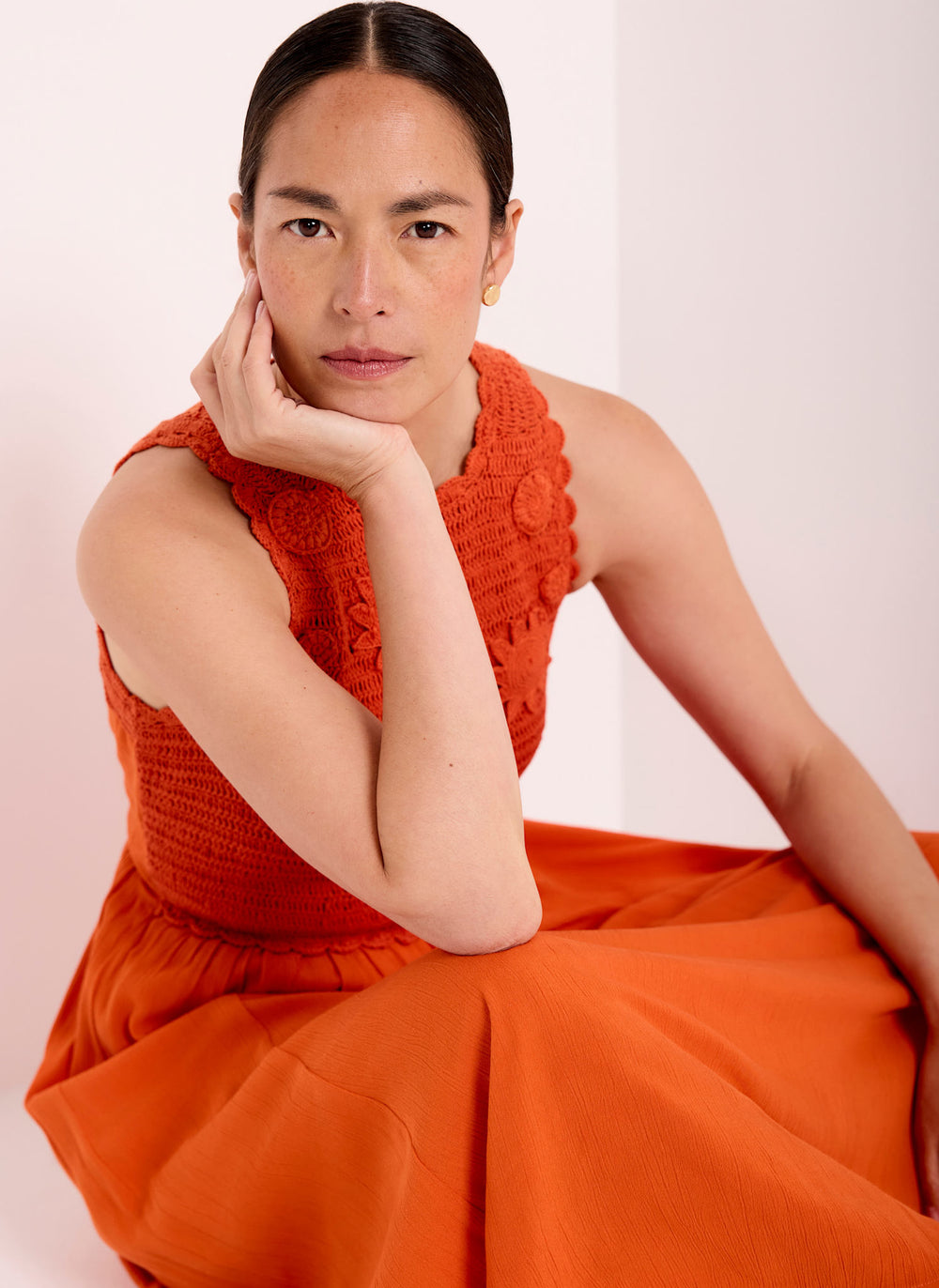 Orange Crochet Midi Dress