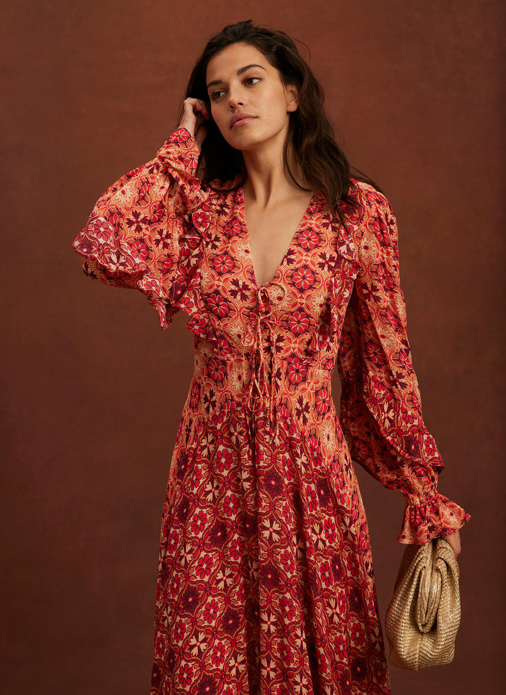 Orange Floral Print Maxi Dress