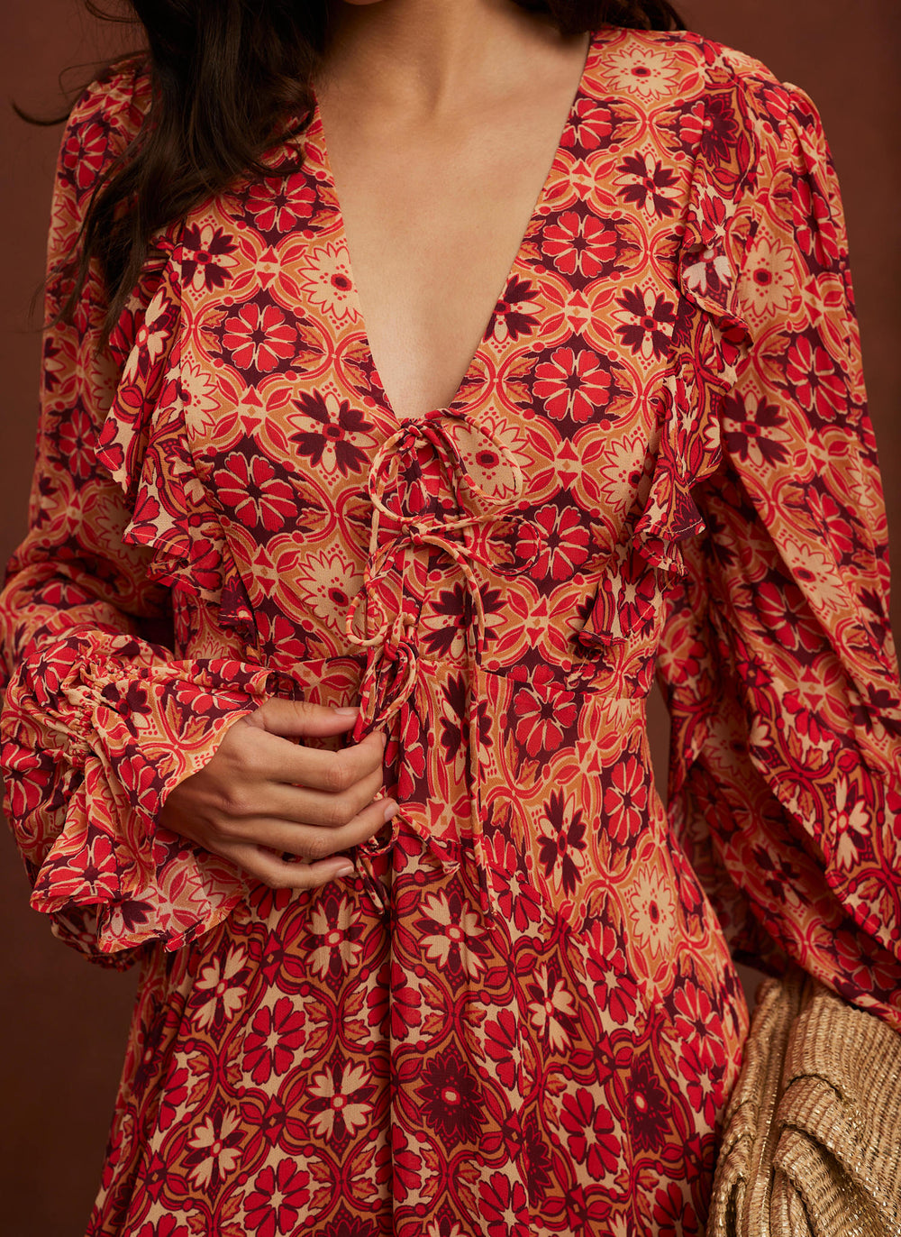 Orange Floral Print Maxi Dress