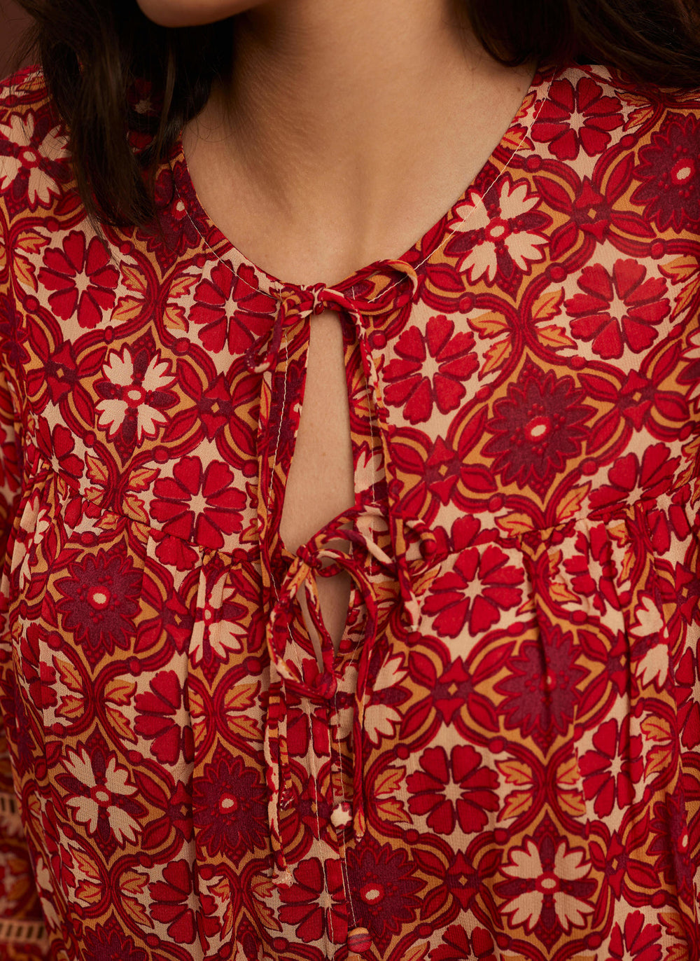 Orange Floral Print Boho Blouse