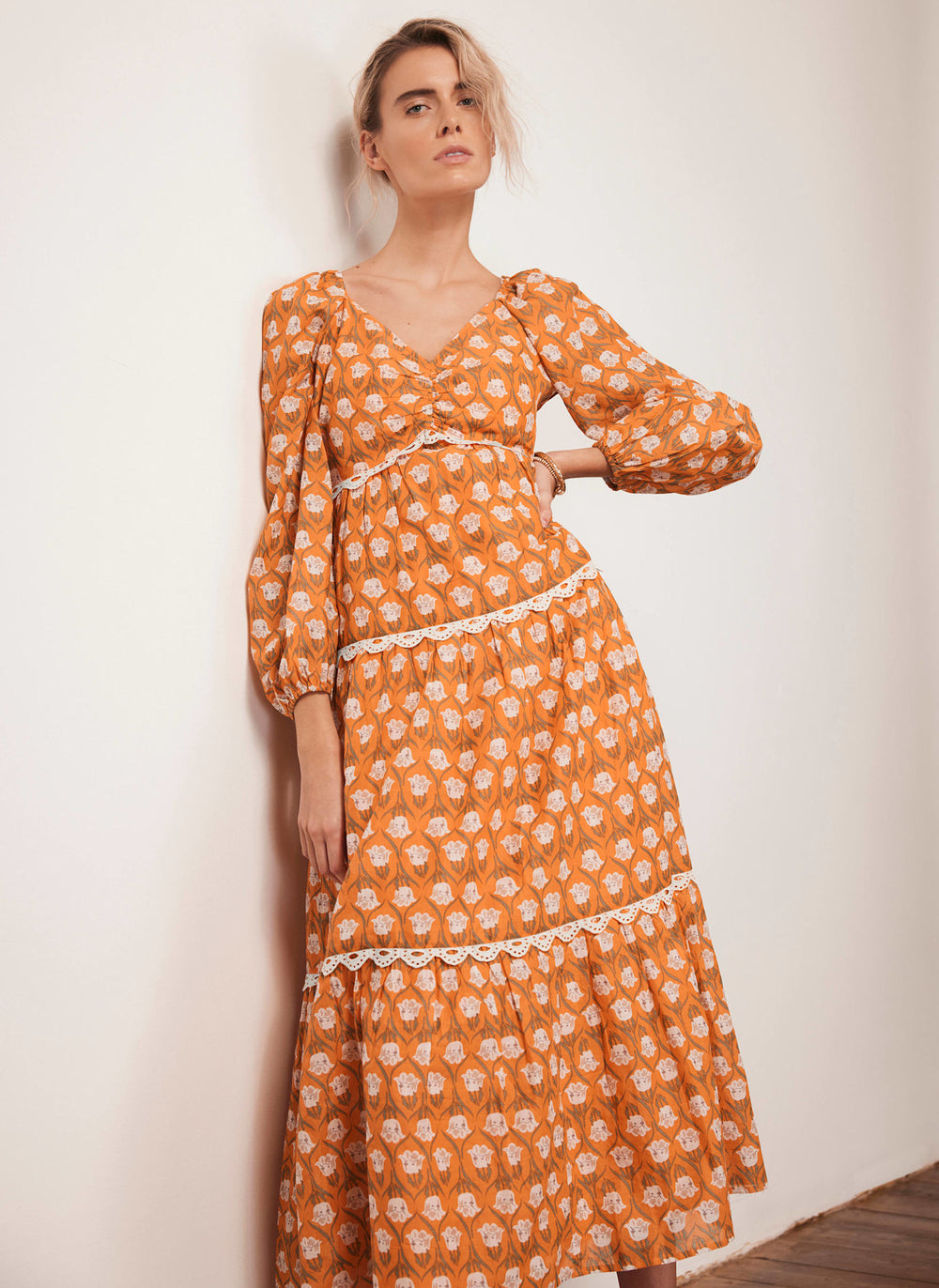 Orange Floral Print Maxi Dress