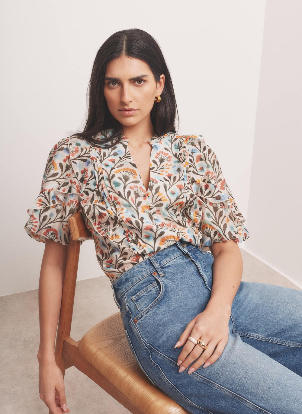 Orange Floral Print  Blouse