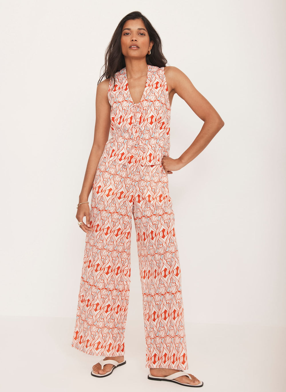 Orange Print Wide Trousers