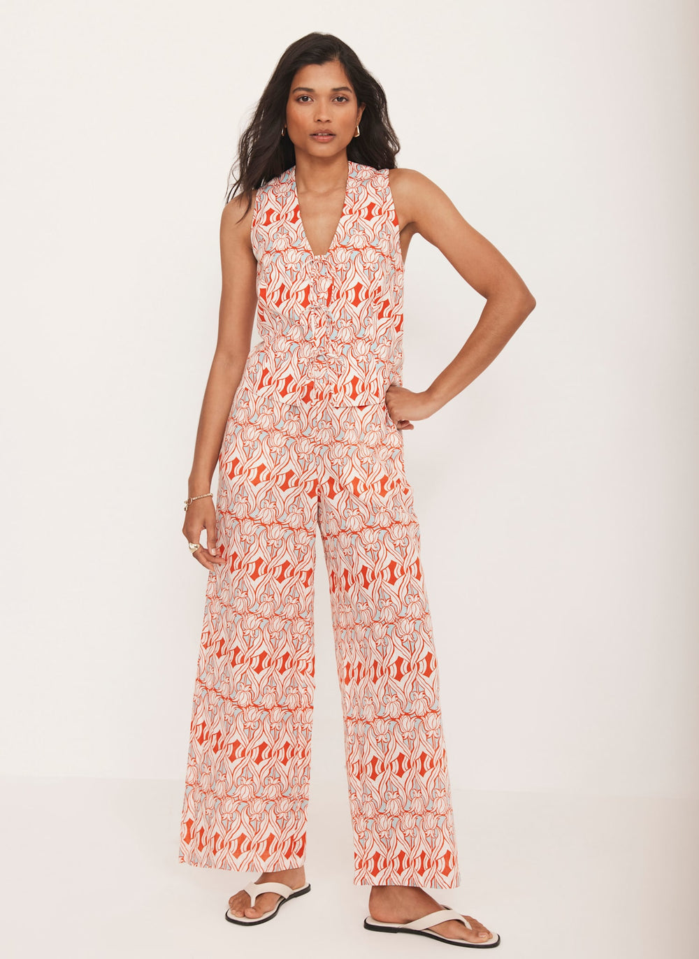 Orange Print Wide Trousers