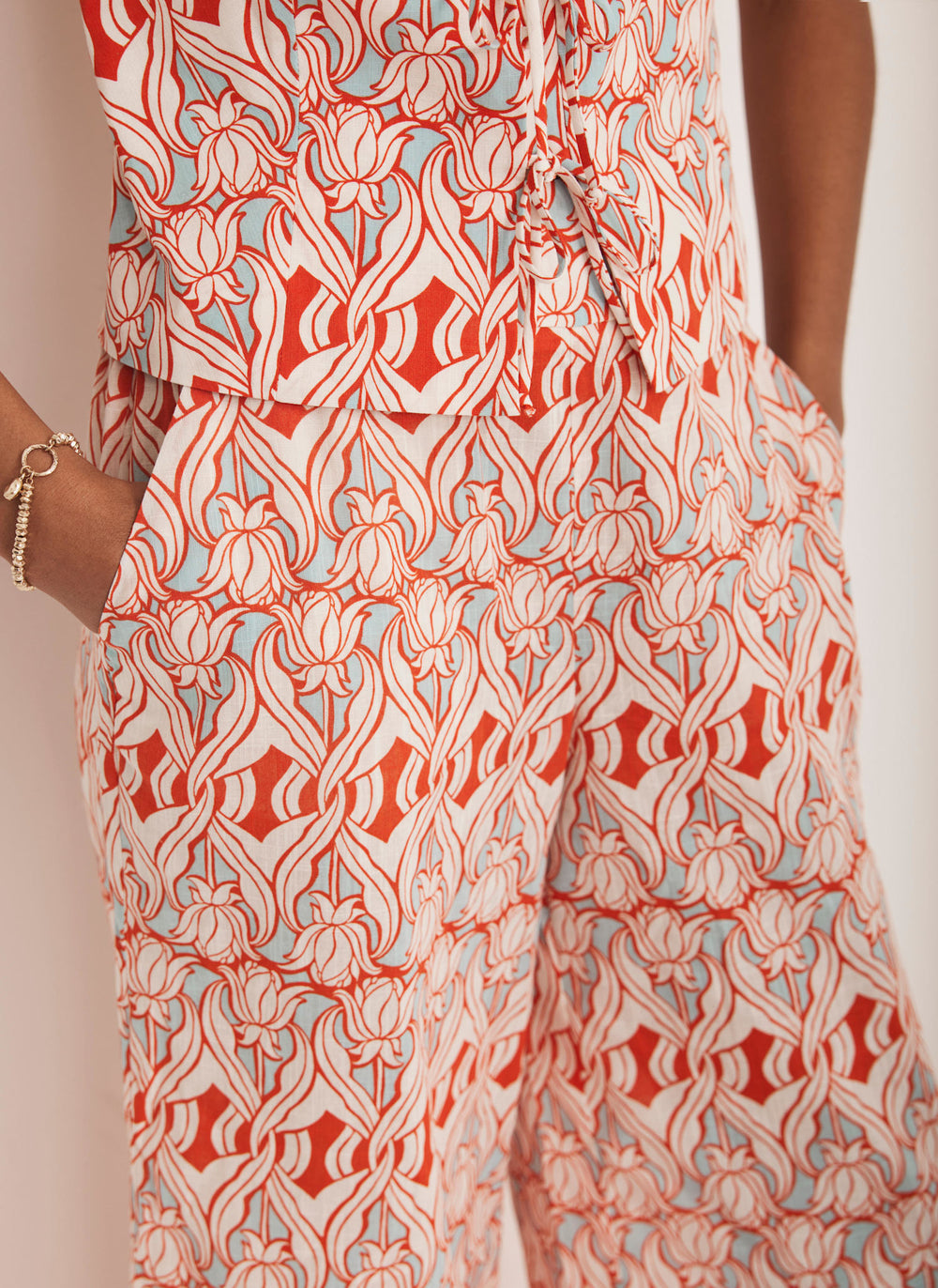 Orange Print Wide Trousers
