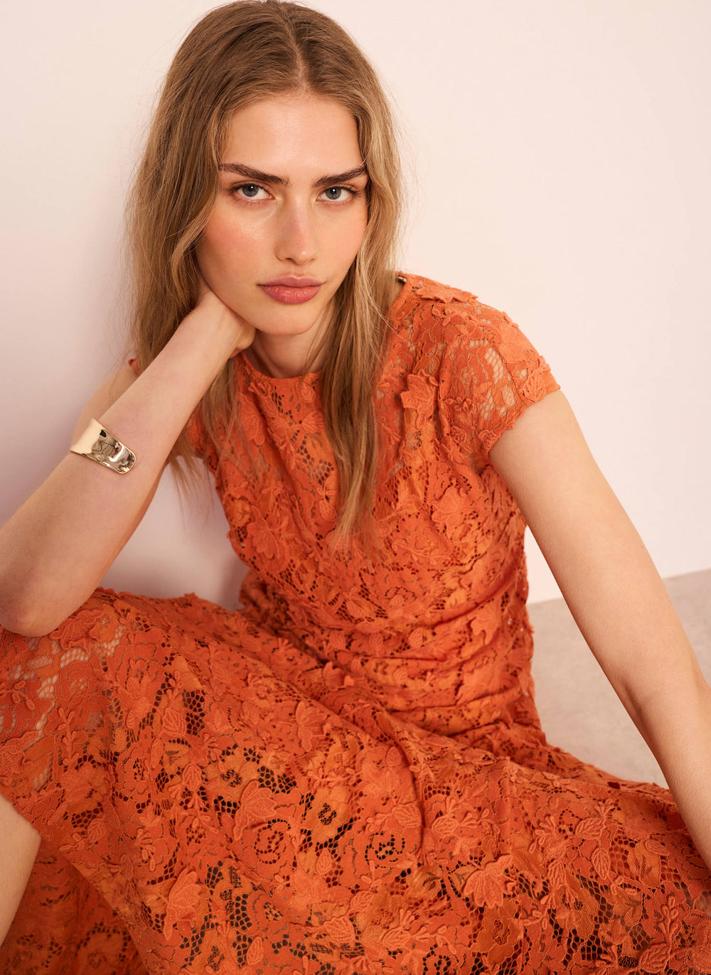 Orange Lace Midi Dress  Mint Velvet