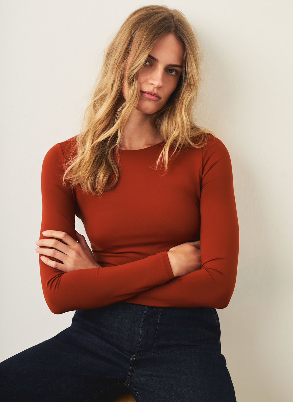Burnt Orange Crew Neck Layering Top