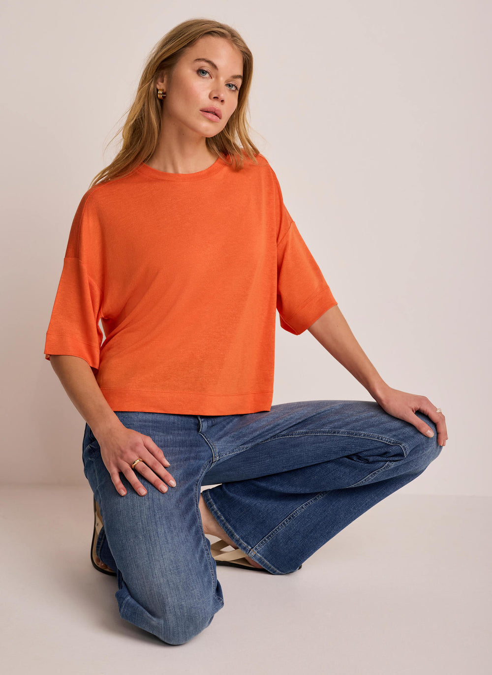 Orange Linen Blend Boxy T-Shirt