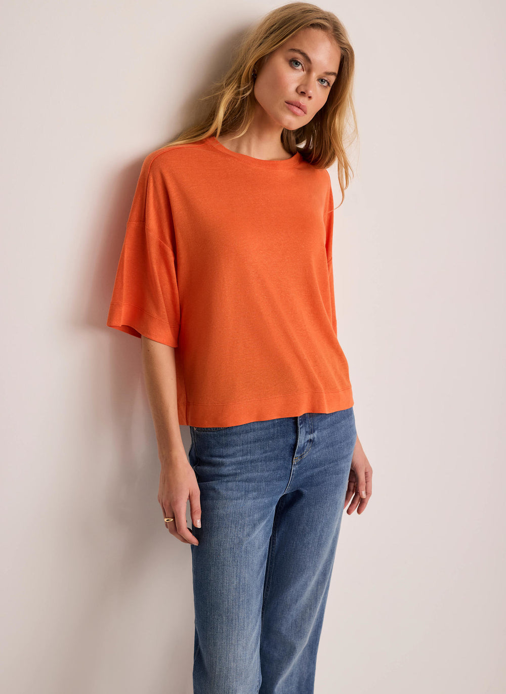 Orange Linen Blend Boxy T-Shirt