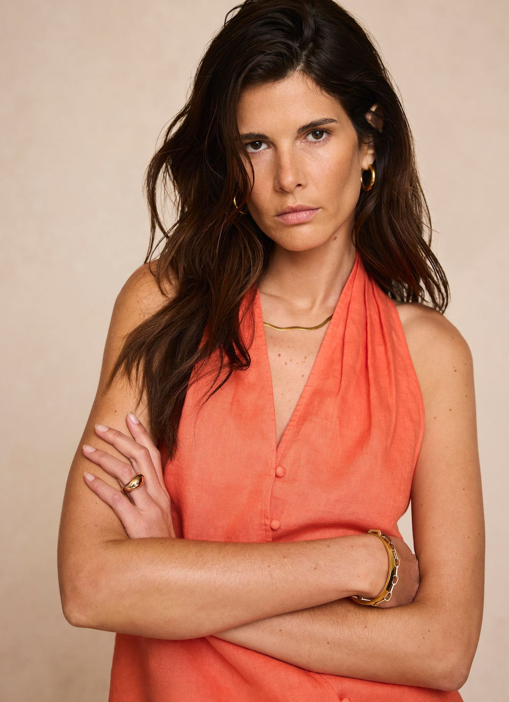 Orange Linen Halter Top